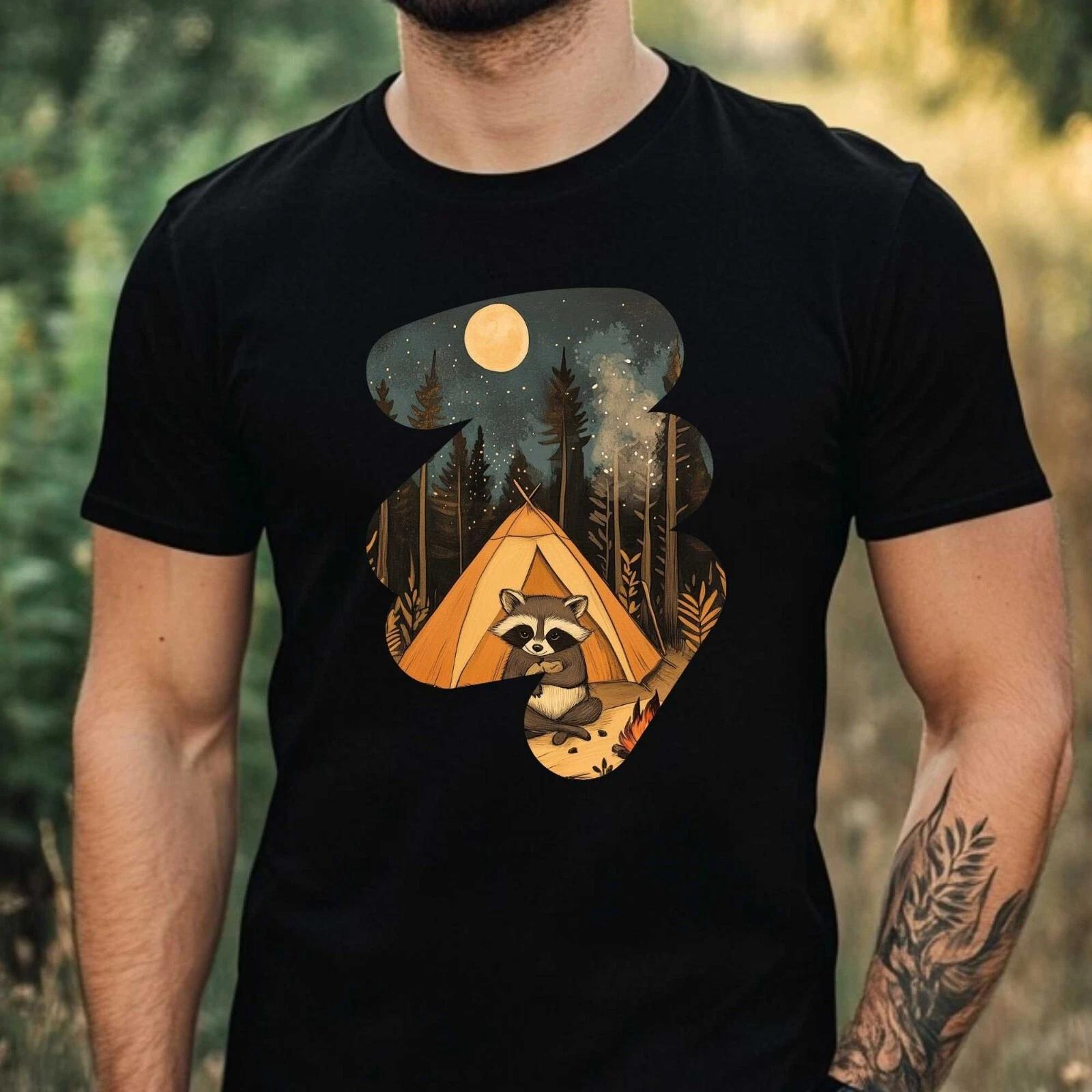 T-Shirt Herren Camping Waschbär Motiv Baumwolle Größe XS bis 5XL L