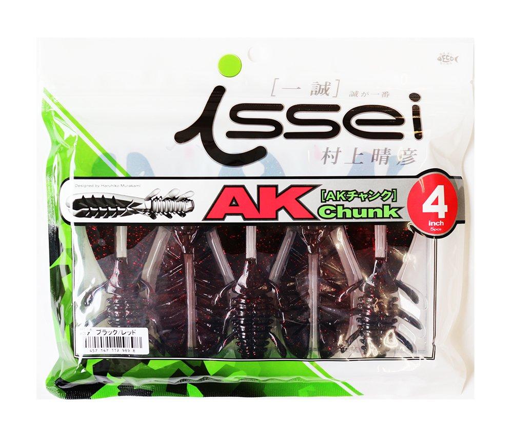 ISSEI AK Chunk Lure 4-inch Worm, Black/Red, #37