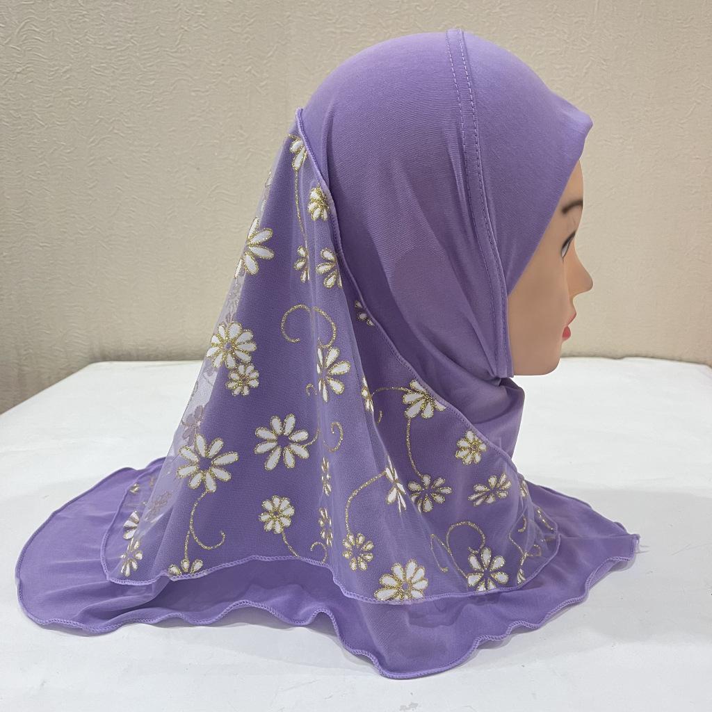 Fashion Instant Hijab Headscarf Fit 2-6 Years Old Girls Muslim Hijab Hat Islamic Headscarf Embroidery Full Cover Turban Caps