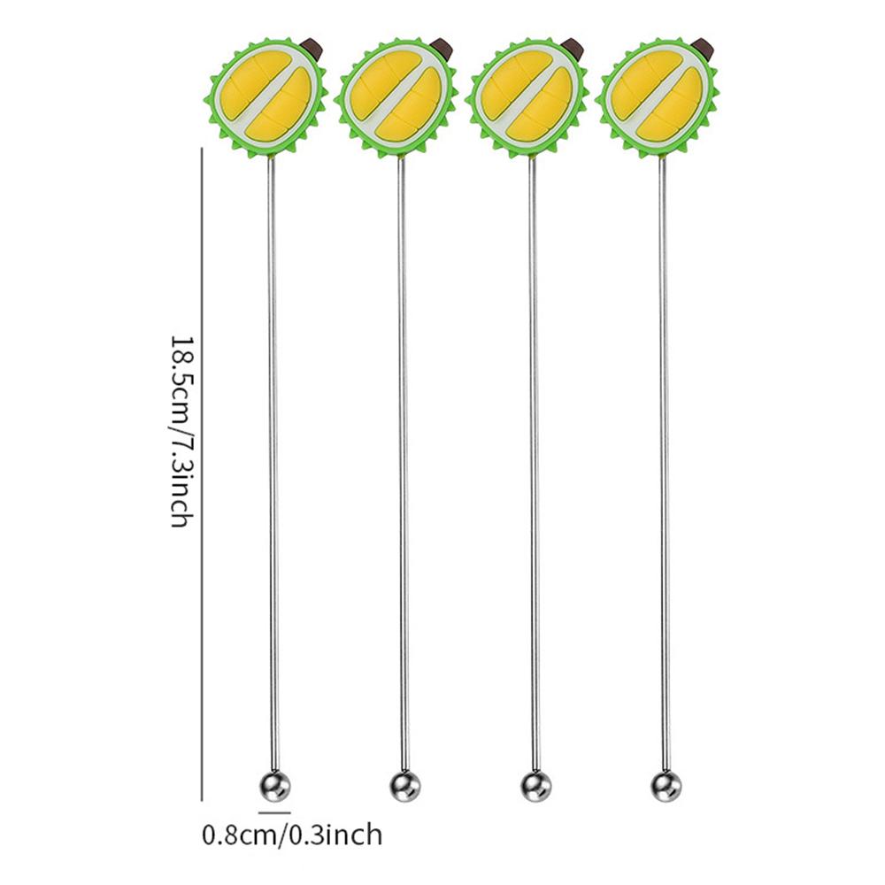 4Pcs Silicone Fruits Head Stainless Steel Stirring Rod Long Handle Cocktail Drink Mixing Sticks Mixer Barware Muddler Bar Accessories