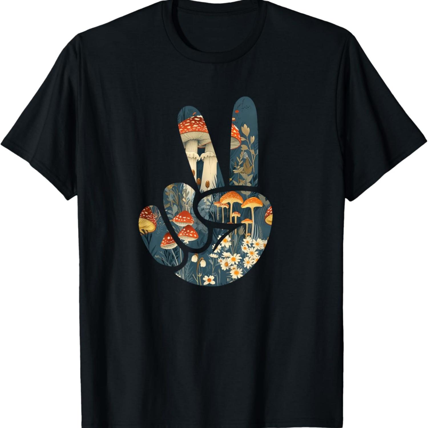 

Natural Silhouette Forest Meadow Cottagecore Peace Sign Hand T-Shirt(55) S чёрный