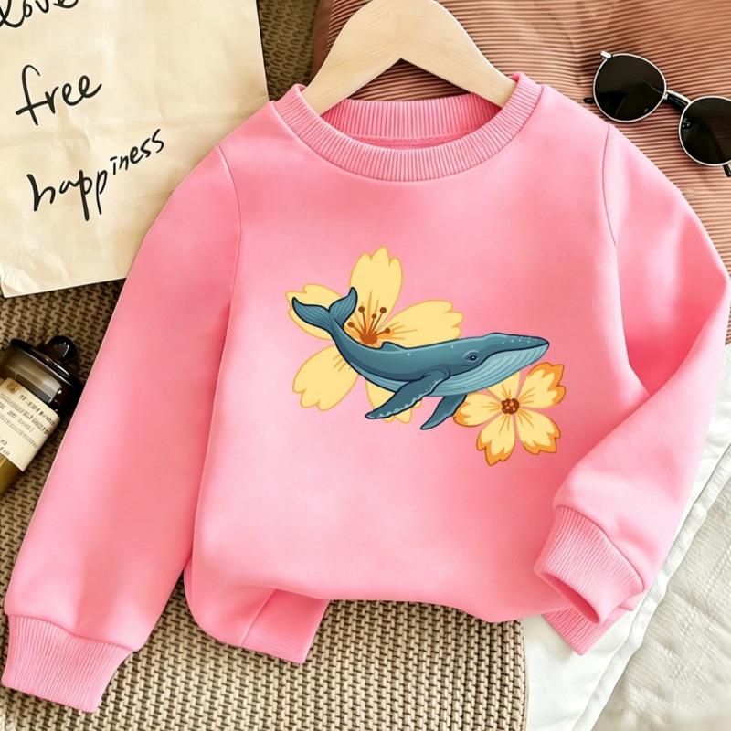 Kids Crewneck Long Sleeve Sweatshirt,Fresh Blue Whale Cute Print