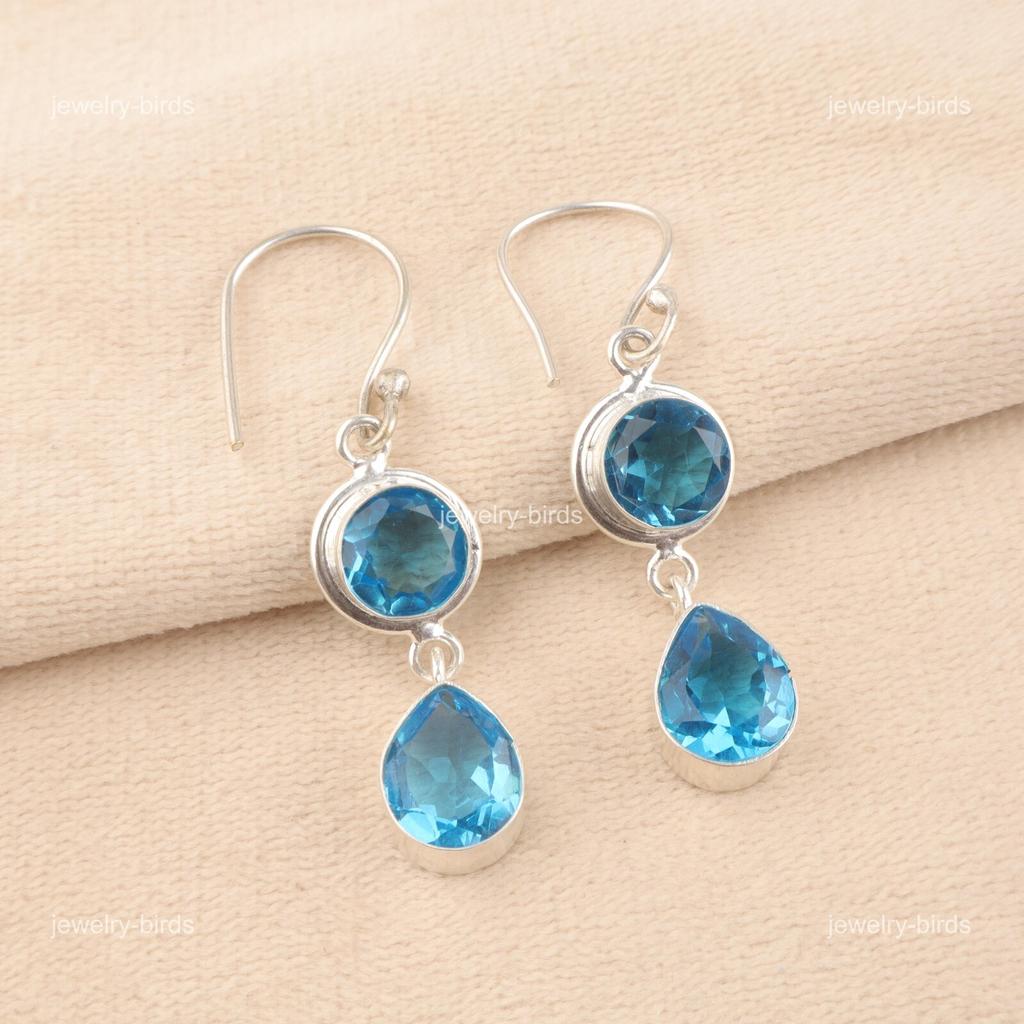 Natural Swiss Blue Topaz 925 Silver Drop Dangle Mothers Day New Earrings Jewelry EE-142-4