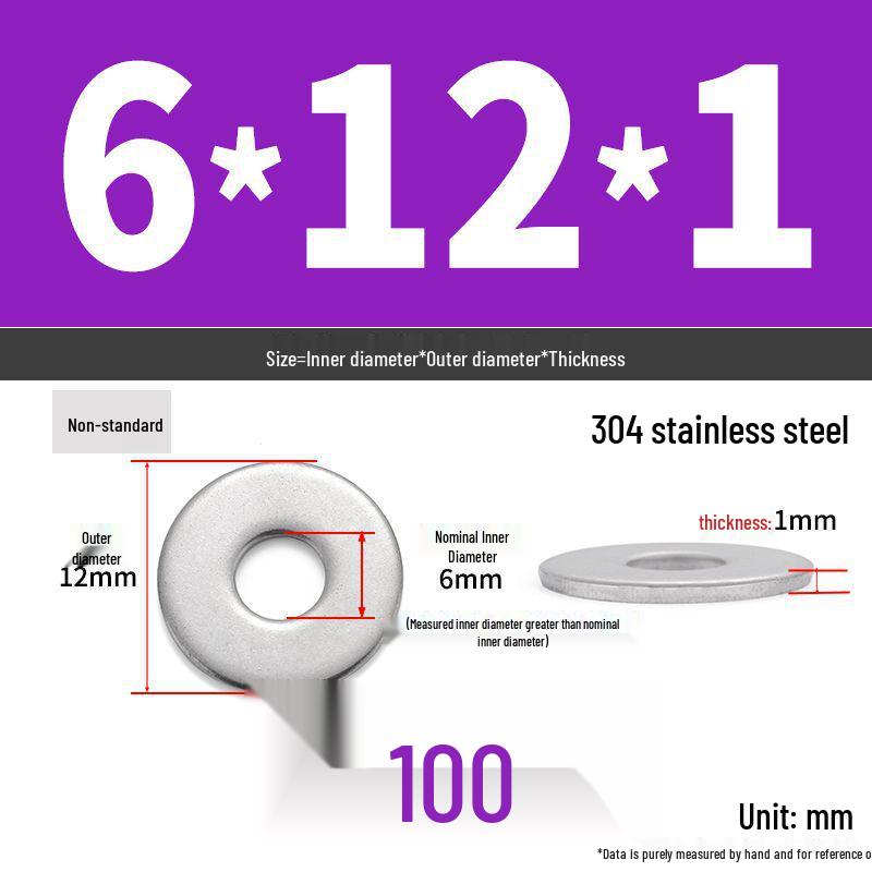 304 Stainless Steel Enlarged Flat Washer Ring (Sizes: M1.6-M22)