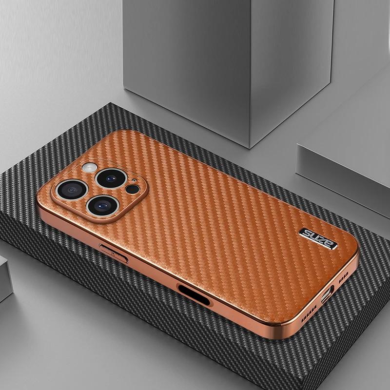 Pre iPhone 16 15 14 13 12 11 Pro Max Luxusné Kožené Vzor Uhlíkových Vlákien Puzdrá na Telefón Pre iPhone 16 Pro Ochranný Zadný Kryt