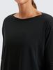 CRZ YOGA Long Sleeve Pima Cotton with Boat Loose Casual Yoga Size Women's T-Shirt Neck, Basic, Fit, Top, Black, M, Spring/Autumn
