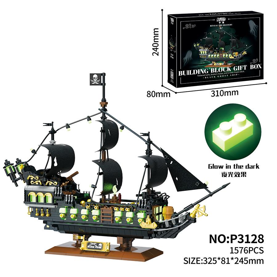 

Creative Luminous Pirate Ship Building Blocks Small Particle Bricks Kids Toys Model Assembly Toys For Adults Halloween Gift No box