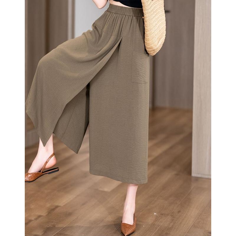 Women Thin Casual Calf Length Pants Girls Slim Fit Baggy Loose Slit Capri Pants Lady High Waisted White Coffee Black Mom Slacks