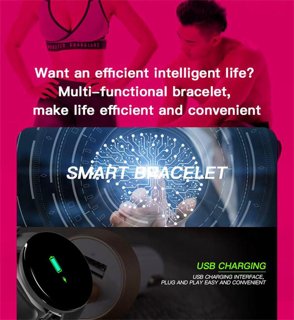 D18 Smart Bracelet: Color Screen, Call Alerts, Step Counter, Waterproof, Heart Rate & Blood Pressure Monitor.