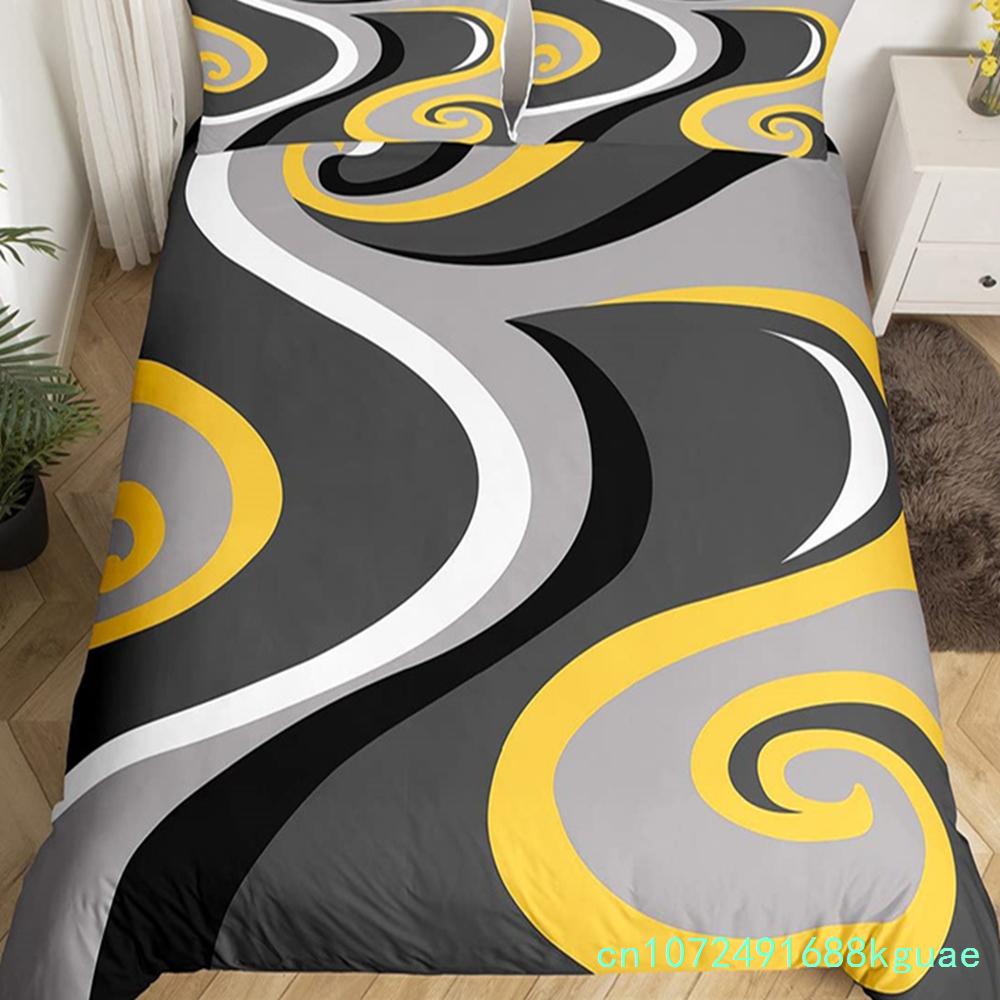 Gray Black Red Swirl Duvet Cover Set King Trippy Stripe Geometric Bedding Set Microfiber Farmhouse Abstract Geometry Quilt Cover