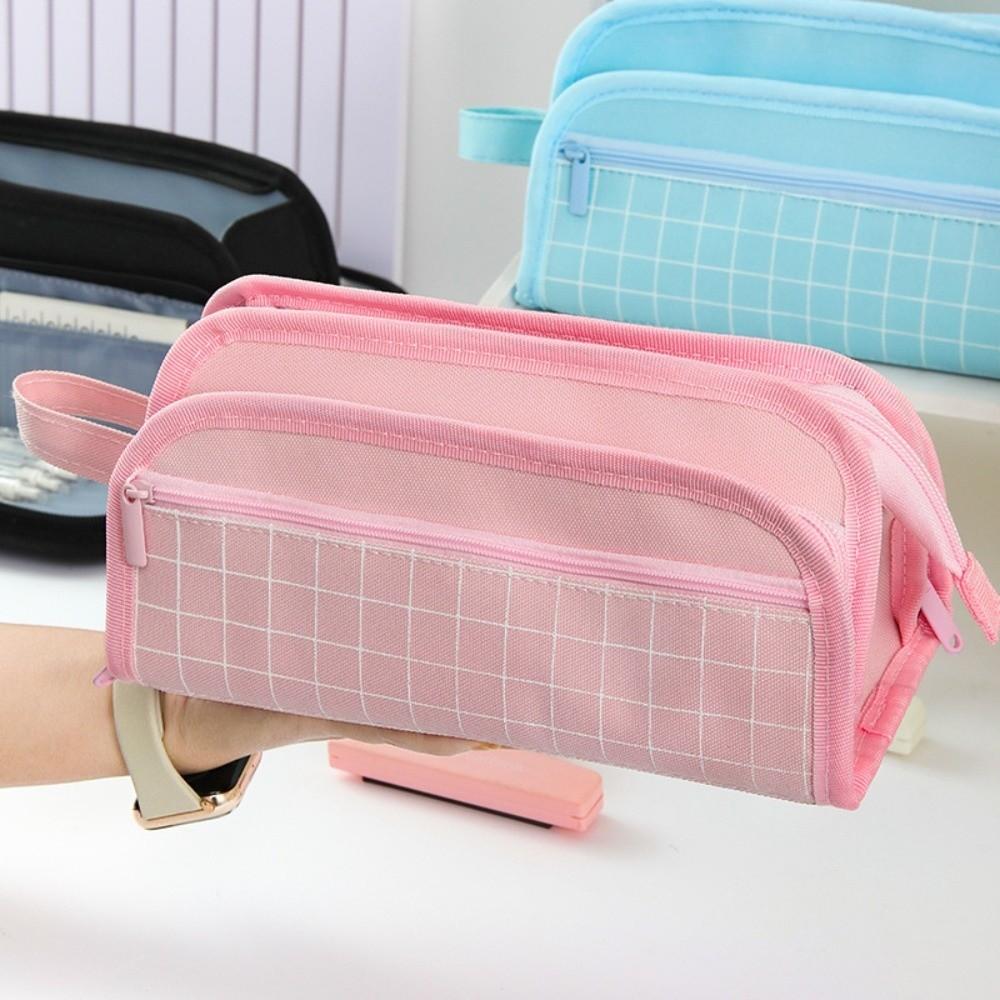 Multi-layer Grid Pencil Case Large-capacity Student Stationary Boxes Pen Storage Bag  School/Office