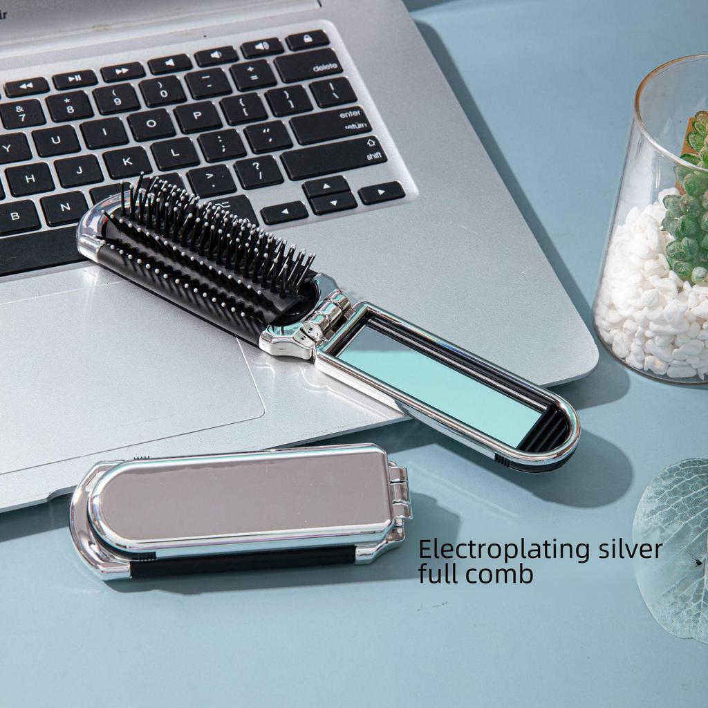 Dual-Function Folding Air Cushion Mini Massage Comb with Mirror