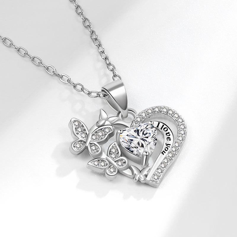 Ladies Elegant Rhinestone Butterfly Love Heart Pendant Necklaces