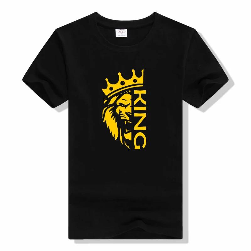 

King Lion With Crown Tees T-Shirt Short Sleeve Cotton Summer T Shirt O Neck Handsome Lion Fans Apparel Top S