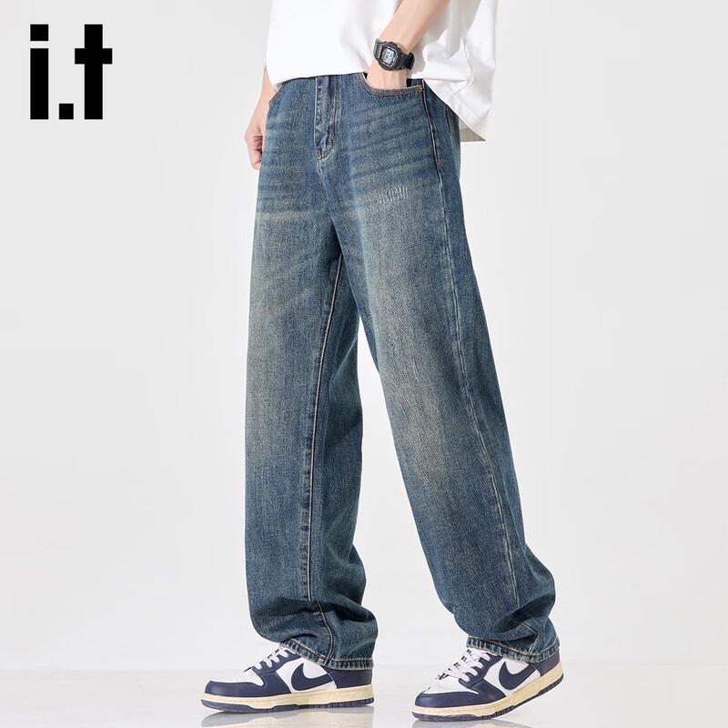 Izzue IT Men's American High Street Retro Loose Straight-Leg Jeans