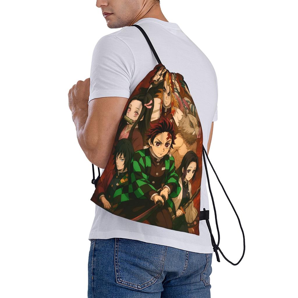 Custom Demon Slayers Drawstring Backpack Women Men Sport Gym Sackpack Foldable Manga Shopping Bag Sack