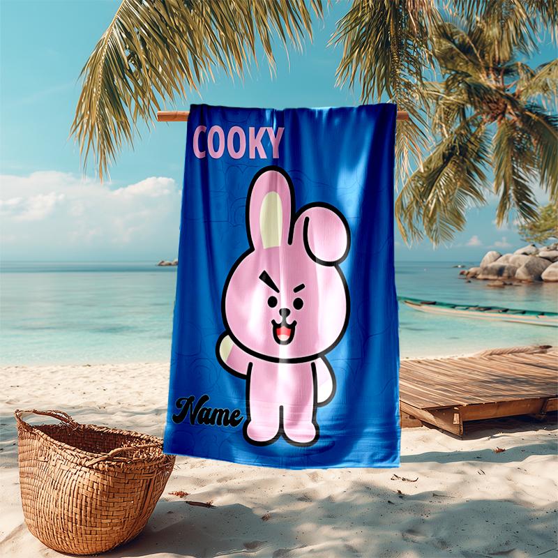 Personalized Customized Proof Beach Towel with BT21 Logo Pattern - Soft, Absorbent, Quick-drying, Perfect Swimming, Camping&bathing