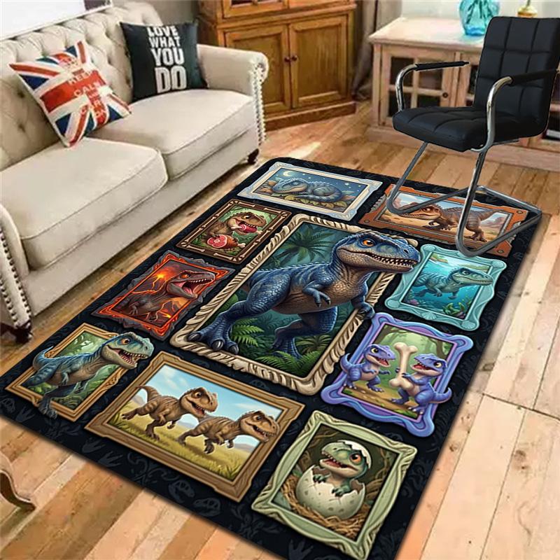 Dinosaur Collection Pattern Rug Floor Mat for Living Room or Bedroom Soft and Comfortable Carpet a Gift for Birthday and Holiday.