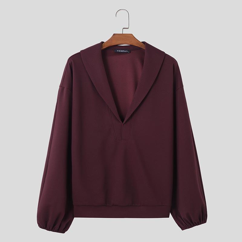 INCERUN Podzimní pánské pulovry s dlouhým rukávem hluboké V klopy Volné mikiny