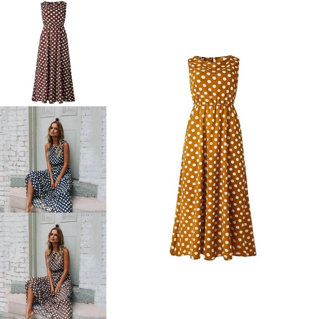 Stylish Womens Sleeveless Polka Dot Maxi Dress Perfect For Summer Beach Holidays