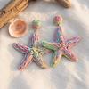 1 Paire Boucles d'Oreilles Femme Texture Raffia Fait Main Couleur Contrastante Style Marin Design Étoile Boucles d'Oreilles Pendantes Accessoires Polyvalents