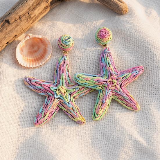 1 Paire Boucles d'Oreilles Femme Texture Raffia Fait Main Couleur Contrastante Style Marin Design Étoile Boucles d'Oreilles Pendantes Accessoires Polyvalents