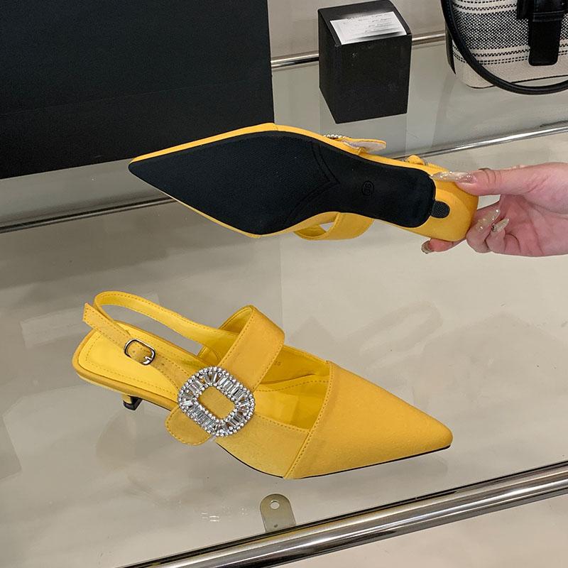 Fashion Luxury Fashion Rhinestones Party Ladies Thin Heels Sandals Shoes Female Buckle Footwear Women Medium Heels Sandals Pumps Shoes