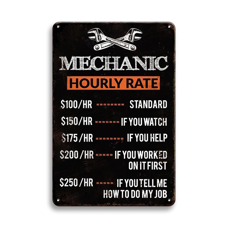 Mechanic Hourly Rate Funny Metal Tin Sign Wall Art Decor 20x30cm（7.8x11.8inch）