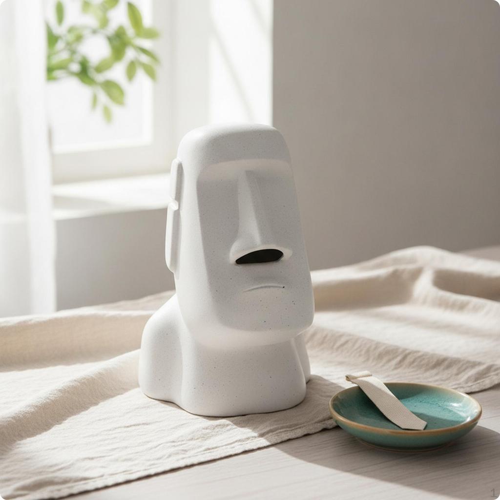 Moai Tissue Holder Sculptural Statue Box Glossy for Desk, Living Room, Office Black