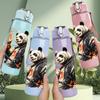 1PC Biker Panda Character 750ml Color Plastic Sports Water Bottle Leakproof Flip Straw Lid Suitable for Sports Office Home Use