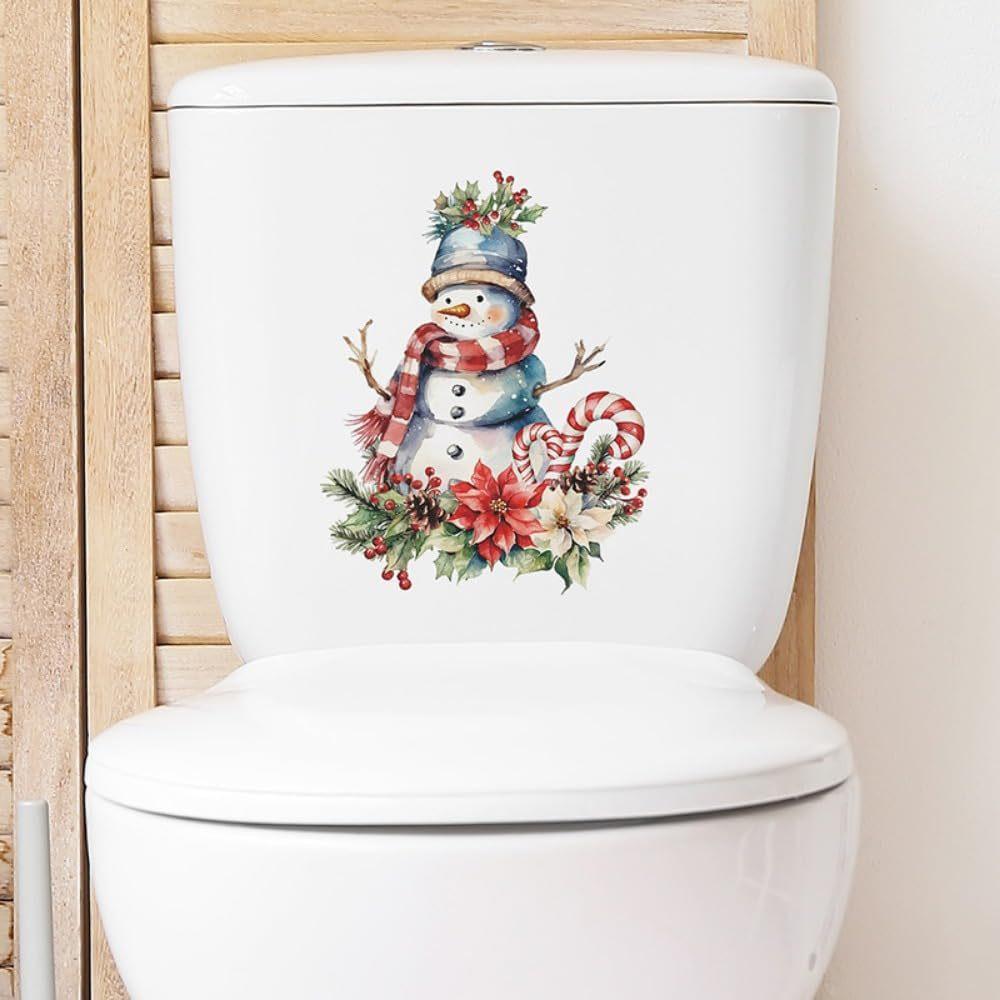 Christmas Snowman Toilet Lid Decal - Waterproof, Self-Adhesive PVC Bathroom Sticker for Festive Holiday Decor,Best for Christmas
