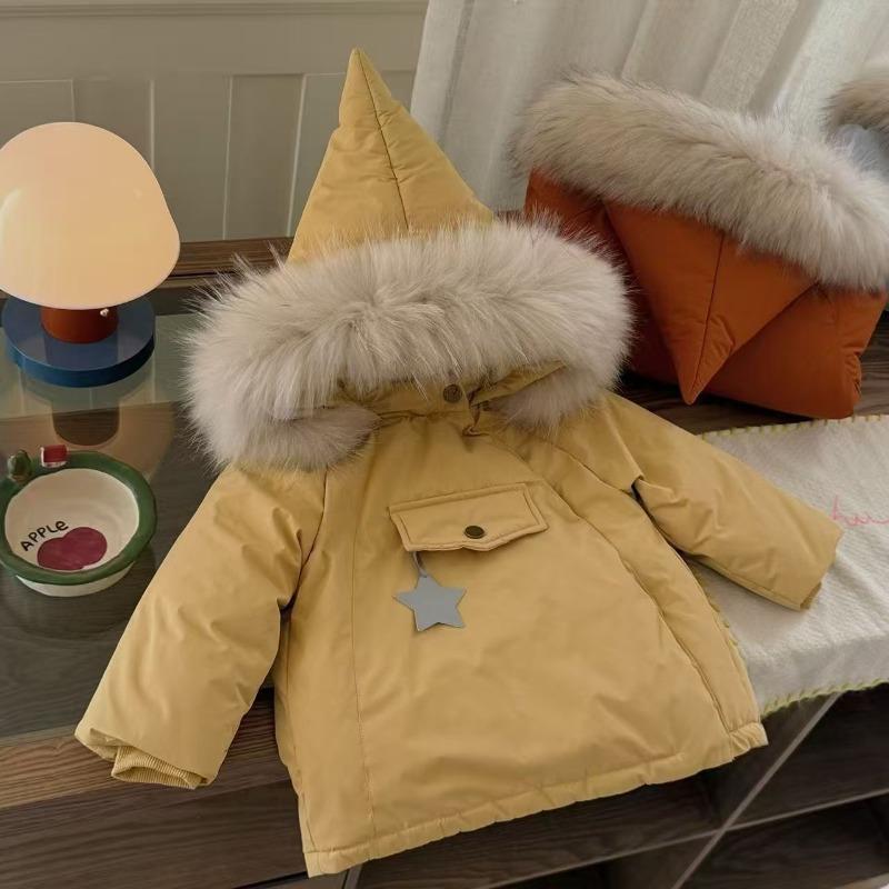 Girls' winter thickened cotton-padded jacket, new baby velvet warm cotton-padded jacket, cute elf hat cotton-padded jacket