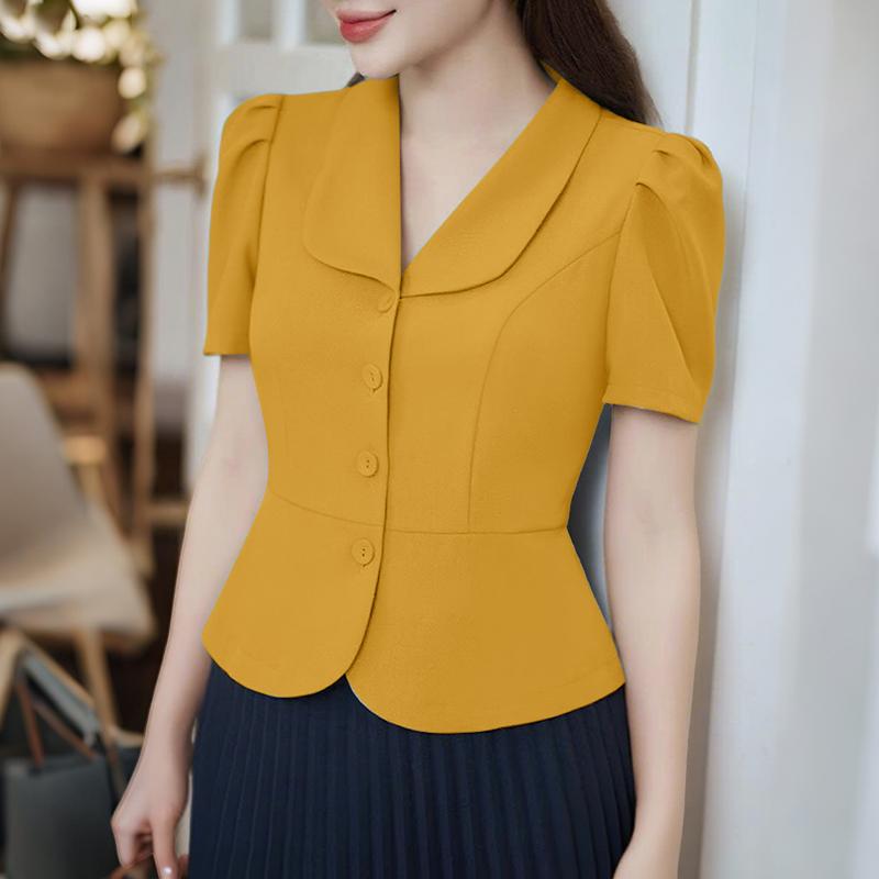 ZANZEA Women Classic Collar Summer Casual Short Sleeve Blouse