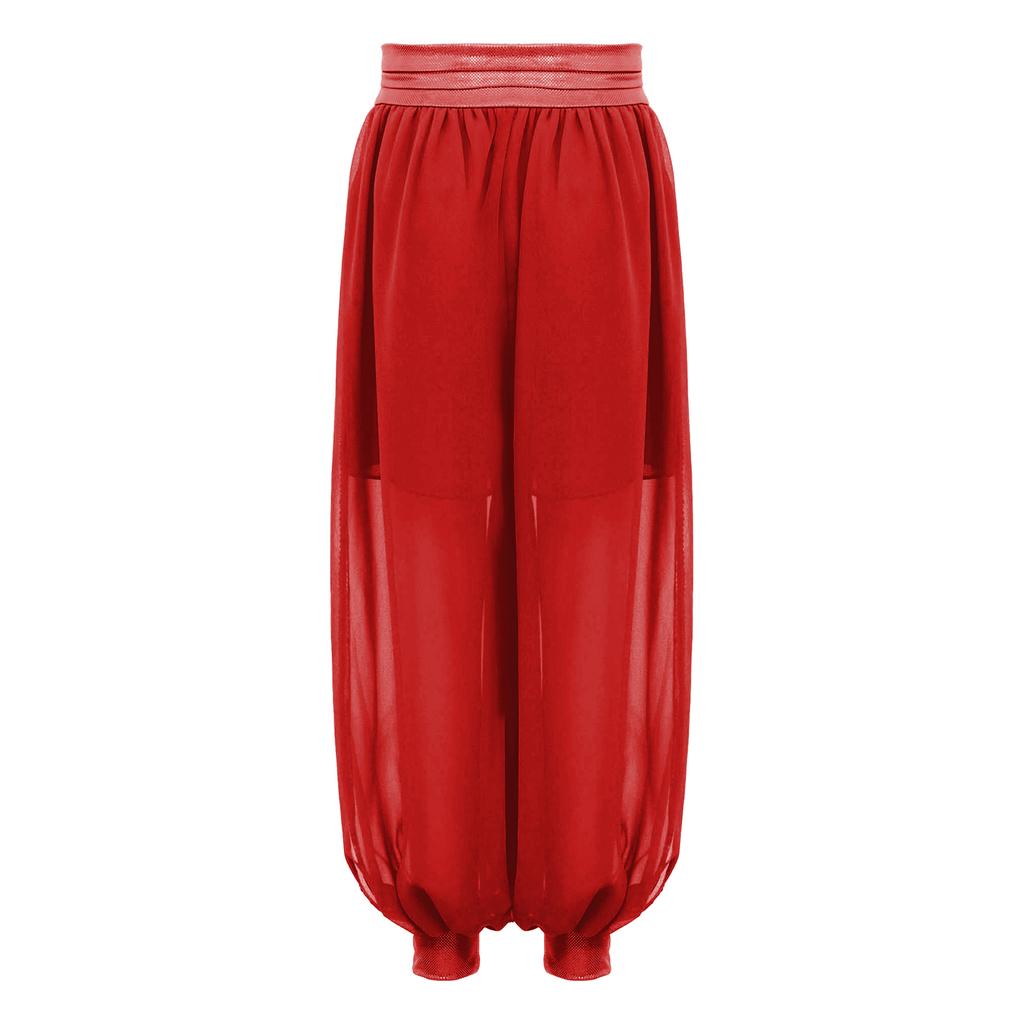 Girls Belly Dance Bloomers Chiffon O Ring Ruched Waistband Side Split Pants Halloween Carnival Costume