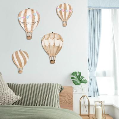 4Pcs/Set Hot Air Balloon Wall Decoration Farmhouse Rustic Wooden Balloon Wall Art Home Office Living Room Kids Room Wall Hanging Ornament