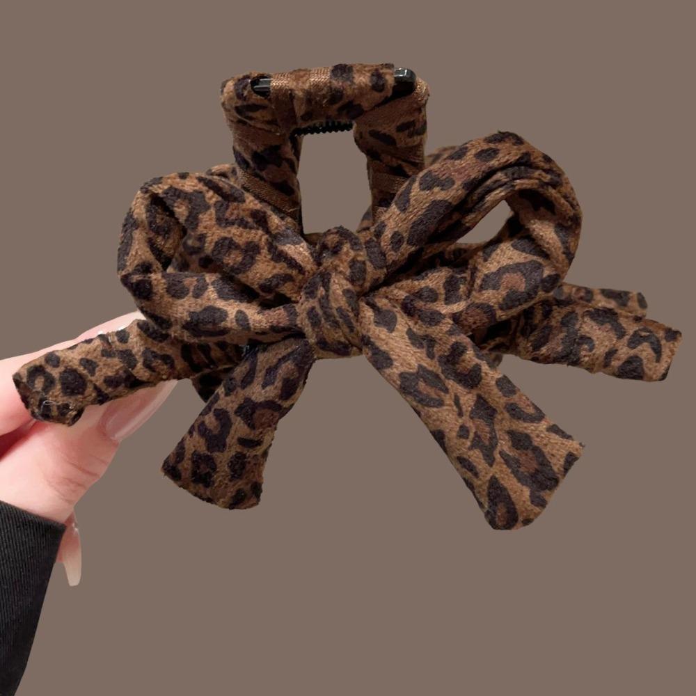 1pc Leopard Print Bow Hair Clip Retro Sweet and Cool Style with A Niche and Exquisite Design Featuring A Back Of The Head Clip