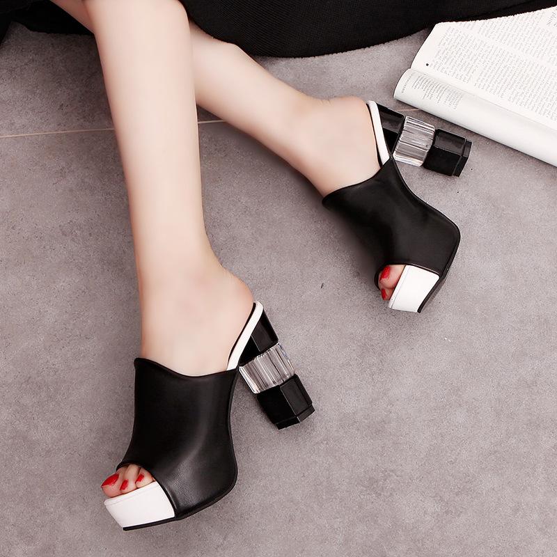 

Fish mouth high heel cool slippers women s summer outdoor thick heel fashion platform sandals fashion women s shoes 42 чёрный