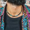 Texture Turquoise Necklace Men Black Beads Western Country Necklace Fashion Beaded Necklace  Men