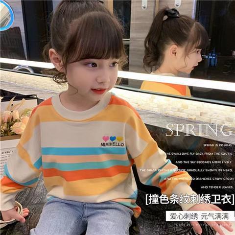 Girls Rainbow Striped Long Sleeve Sweatshirt Korean for Spring Autumn 90