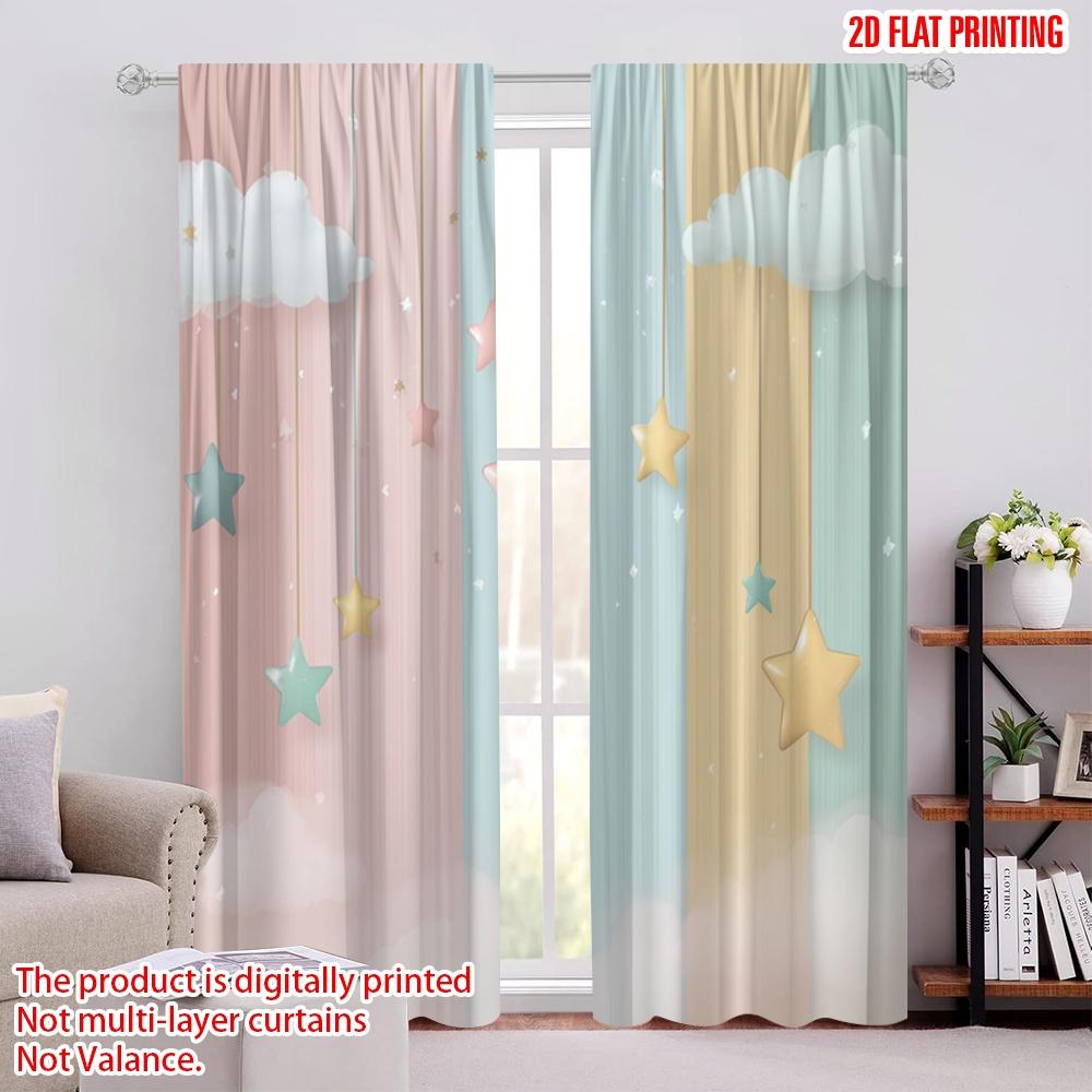 

2pcs 2D flat printing Scene Curtains Pastel Stars Clouds Digital Printed Polyester Drapes Festive Curtains for All Occasions for 100*130 Rod Pocket 1pcs