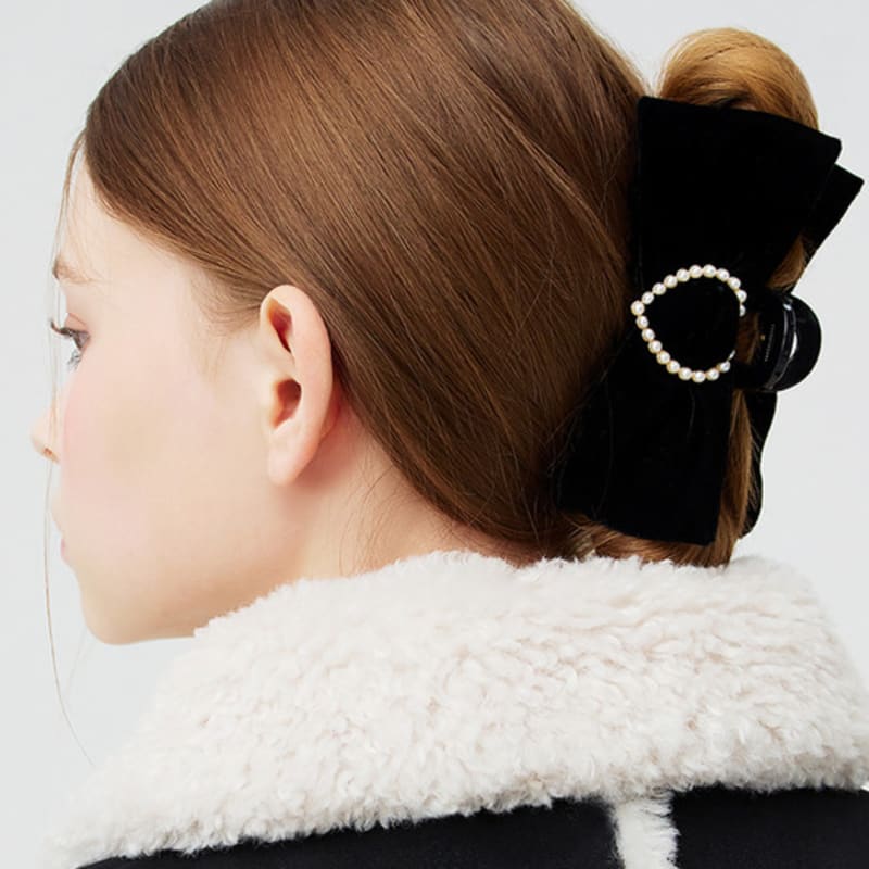 VVV Hjärta Pärl Sammet Band Hårklämma _ Svart