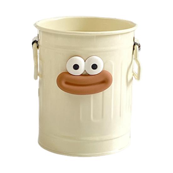 Cartoon Pen Holder Retro Bucket Shape Desk Organizer Large Capacity Storage Holder for Pens Pencils Makeup Brushes
