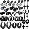16 Pairs of Men's Earrings Set Black Stainless Steel Pendant Earrings Trend Piercing Jewelry