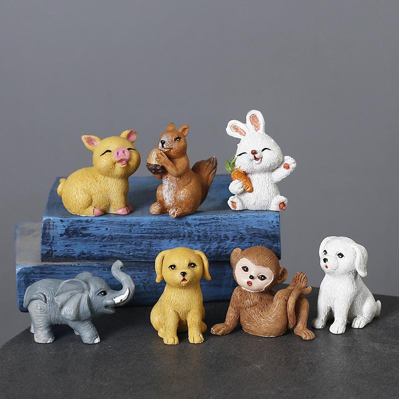 Creative Small Cute Resin Animal Shape Flower Pet Figure Diy Micro Landscape Doll Ornament