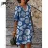 JPNTKY Moda Verano Primavera Mangas 1/2 Cuello en V Vestidos Casuales