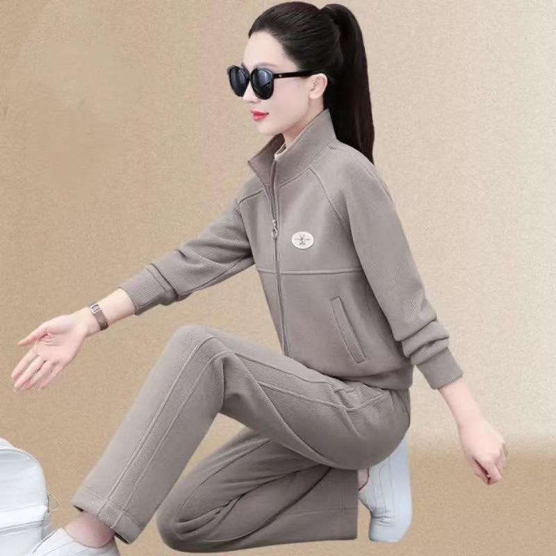 Thick Velvet Casual Sportswear Suit for Women Autumn and Winter Small Cardigan Sweatshirt Sweatpants Two-piece Set