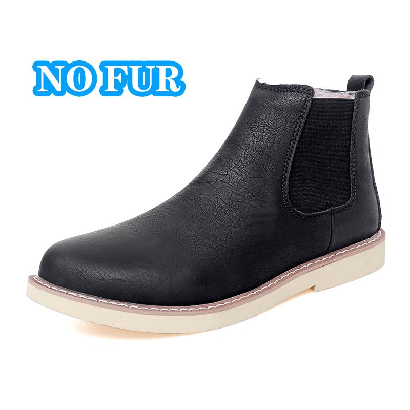 Warmes Plüschfell Winter Herren Chelsea Boots Neue Mode Bequeme Mann Stiefeletten Echtes Leder Gummiband Business Casual Schuhe
