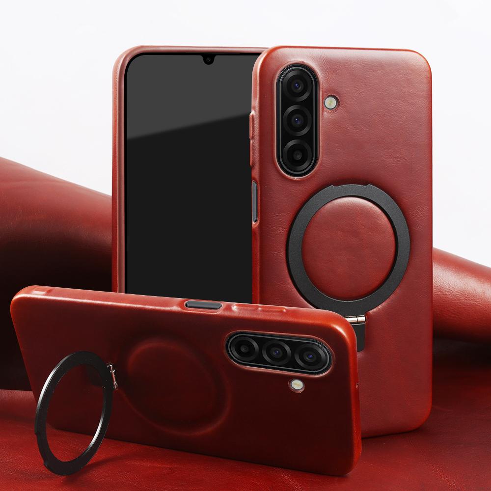 Magnetic Bracket Ring Genuine Leather Case For Samsung Galaxy A17 A07 A36 A16 A26 A56 A55 A35 A13 A06 A34 A54 Phone Back Cover