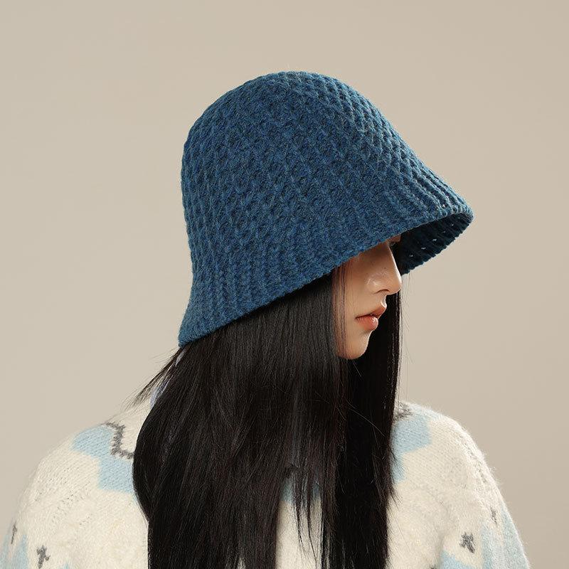 Autumn Winter Fisherman Cap, Korean Style Women'S Knitted Bucket Hat Small Face-Shown Design, Warm Uv Protection Hat Casual
