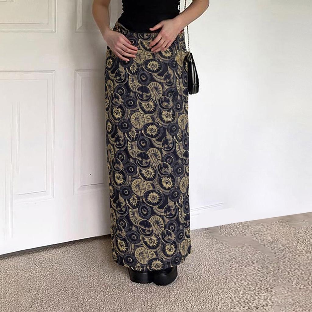 2025 Autumn American Retro Round Print High Waist Slimming Long Skirt